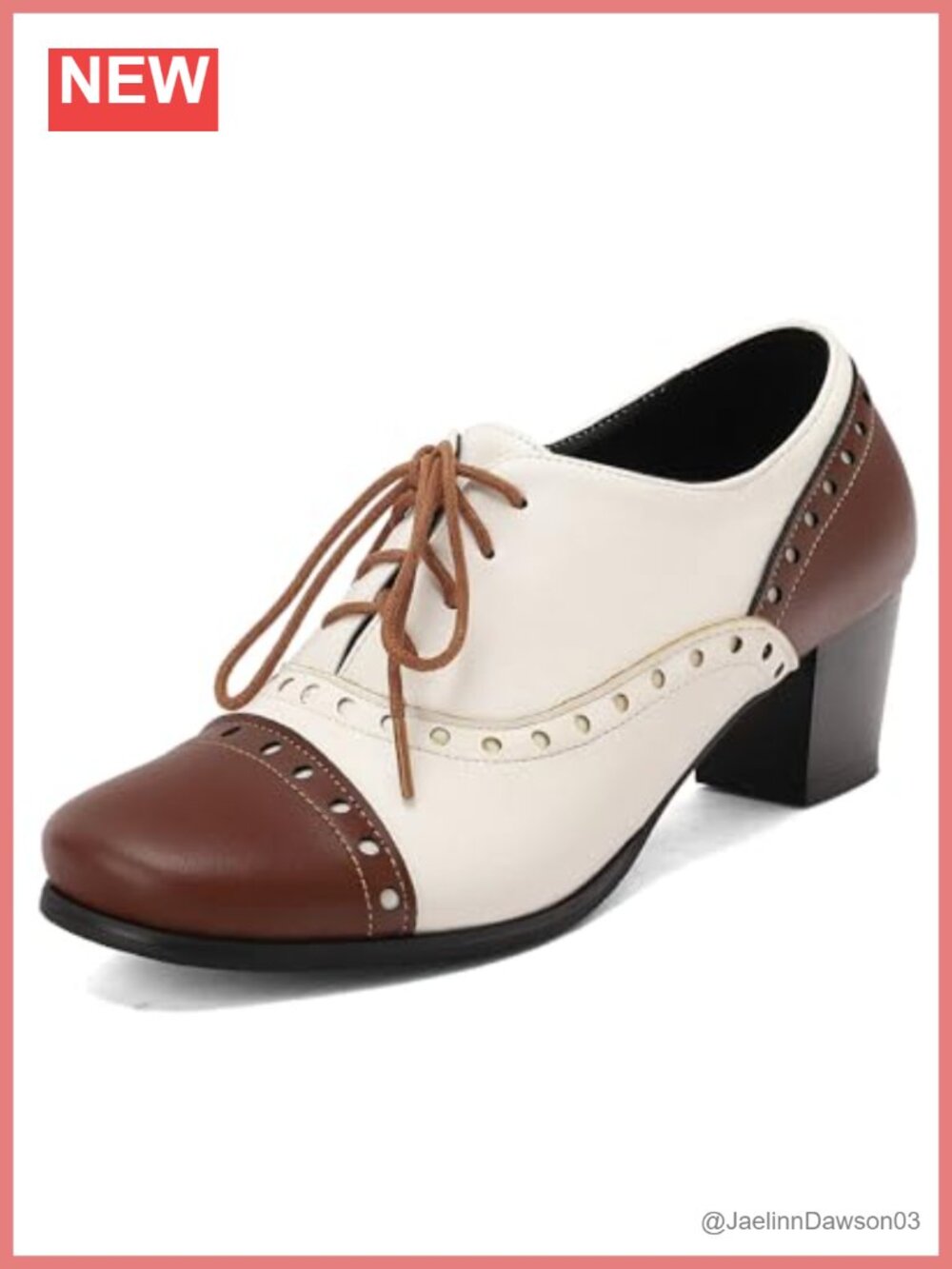 SHEMEE Faux Leather Chunky Oxfords Heels for Women Vintage Wingtip Brogues Lace